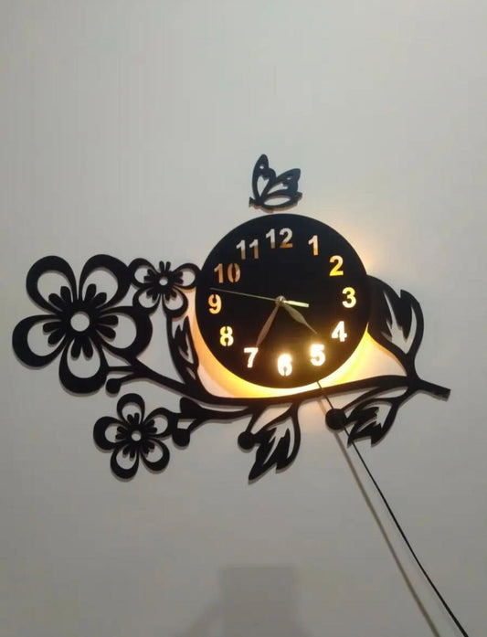 3D Flower | Wooden Wall Clock | With LED Light