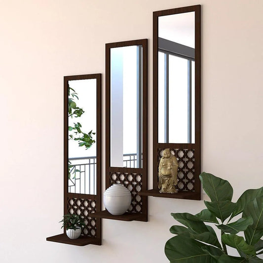 Wooden Mirror Wall Shelves | Set of 3