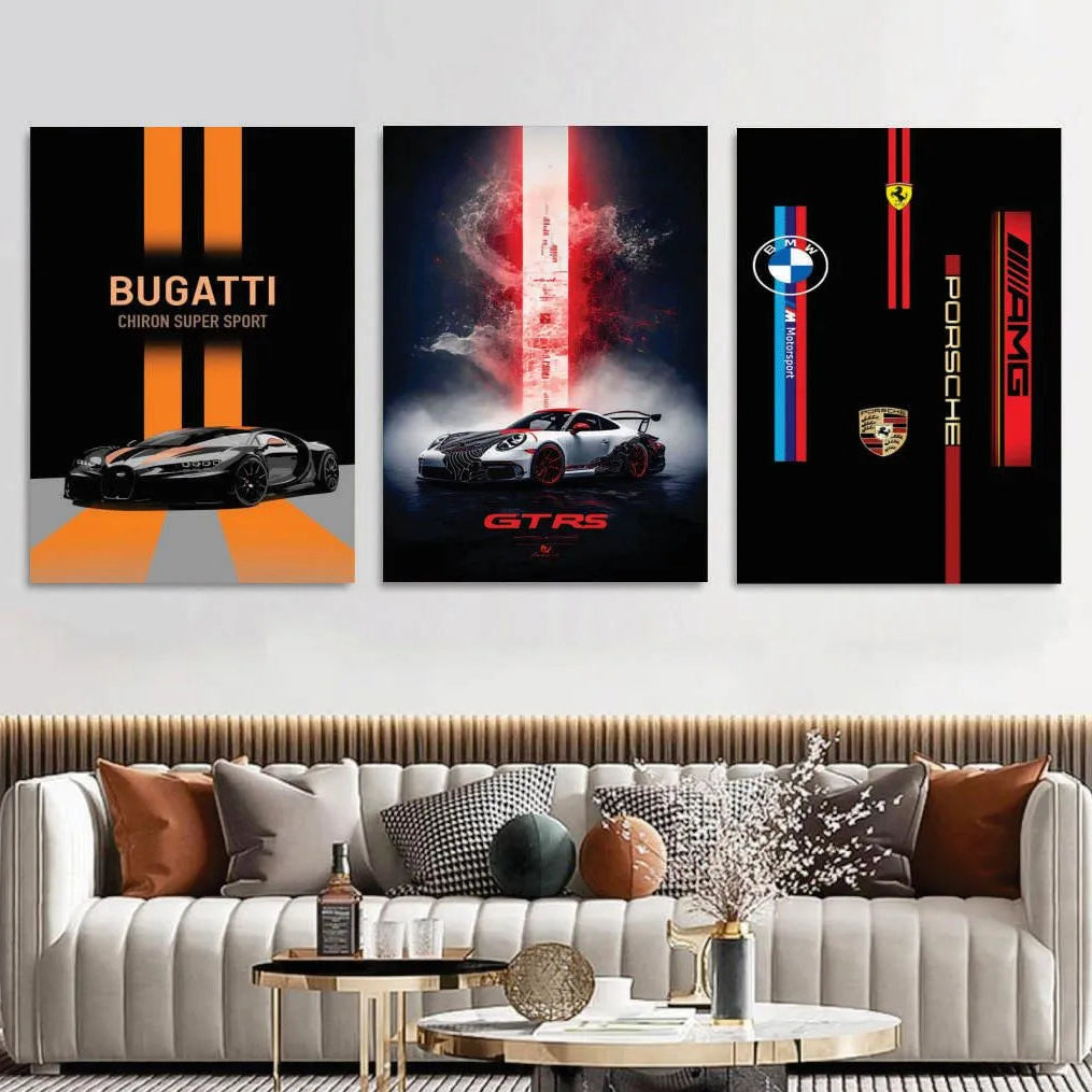 Car Design Wall Art Paintings | 3 Pcs | 8x11 MDF Multicolor