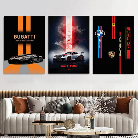Car Design Wall Art Paintings | 3 Pcs | 8x11 MDF Multicolor