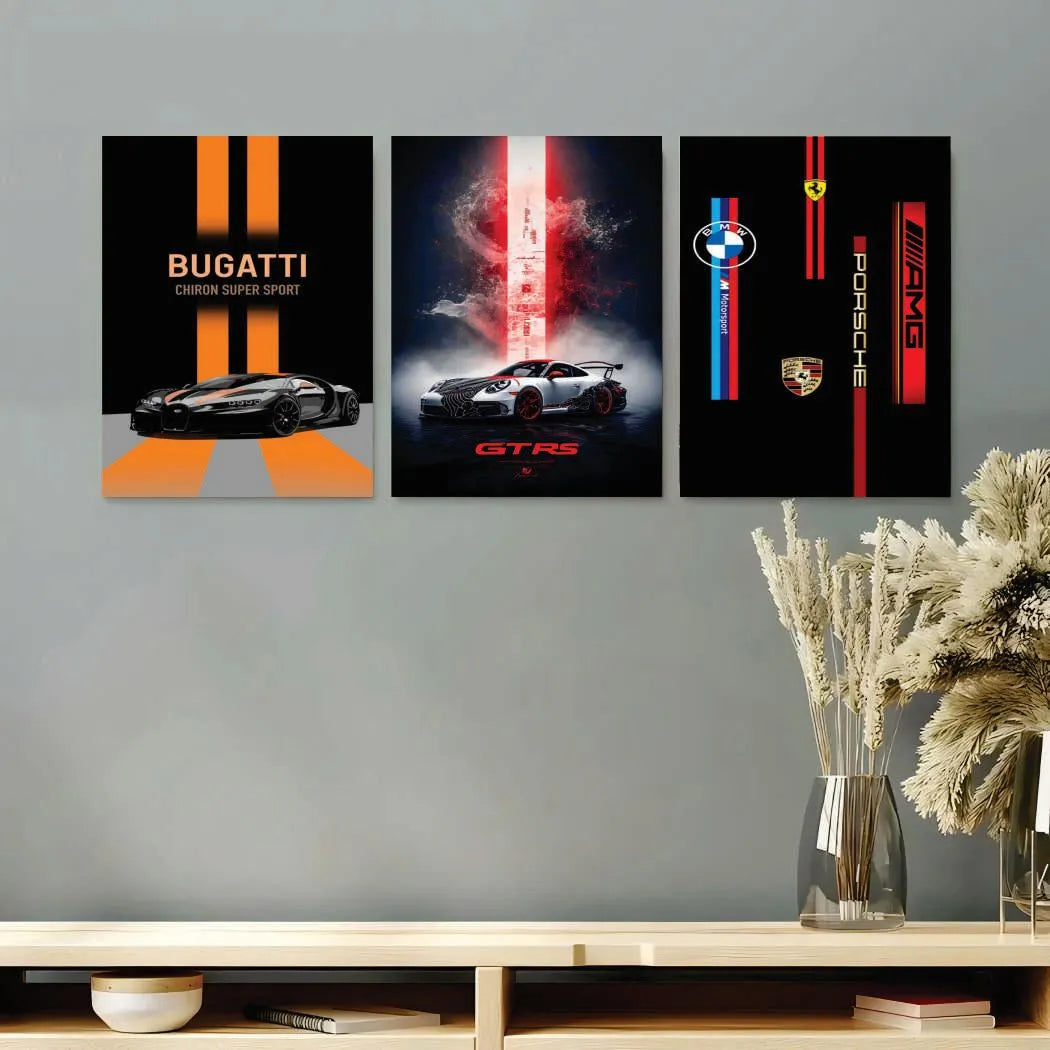 Car Design Wall Art Paintings | 3 Pcs | 8x11 MDF Multicolor