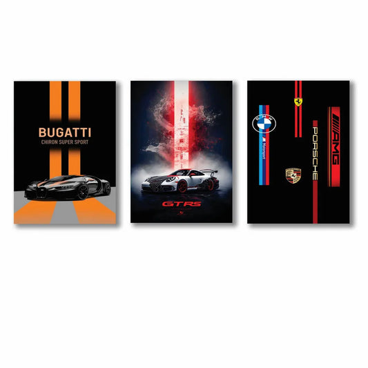 Car Design Wall Art Paintings | 3 Pcs | 8x11 MDF Multicolor