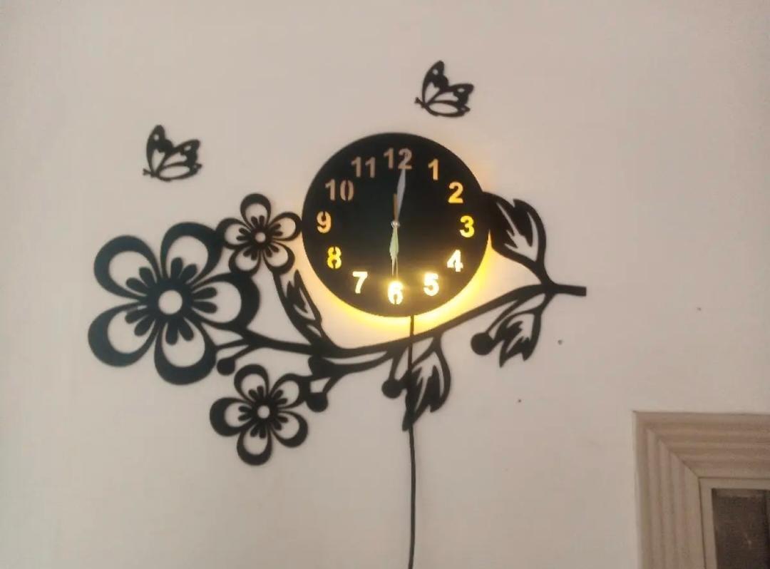 3D Flower | Wooden Wall Clock | With LED Light