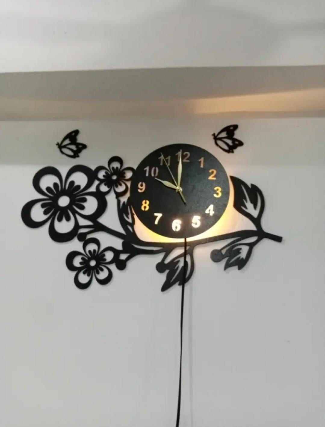 3D Flower | Wooden Wall Clock | With LED Light