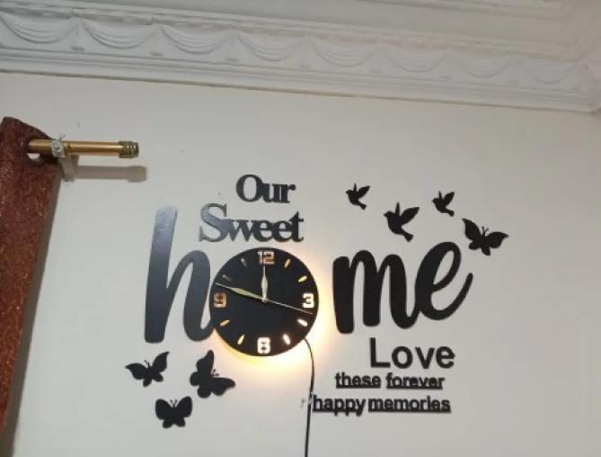 3D Wall Clock | Black Glowing Birds Butterflies | Modern Home Decor