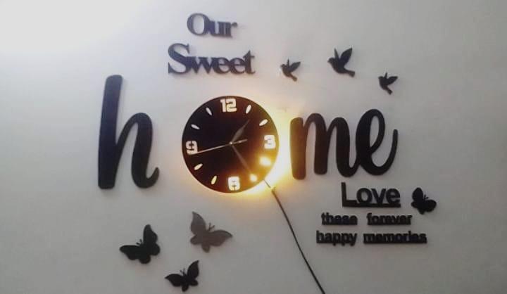 3D Wall Clock | Black Glowing Birds Butterflies | Modern Home Decor