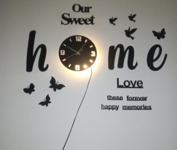 3D Wall Clock | Black Glowing Birds Butterflies | Modern Home Decor