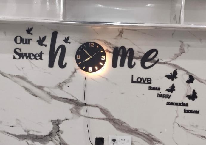 3D Wall Clock | Black Glowing Birds Butterflies | Modern Home Decor