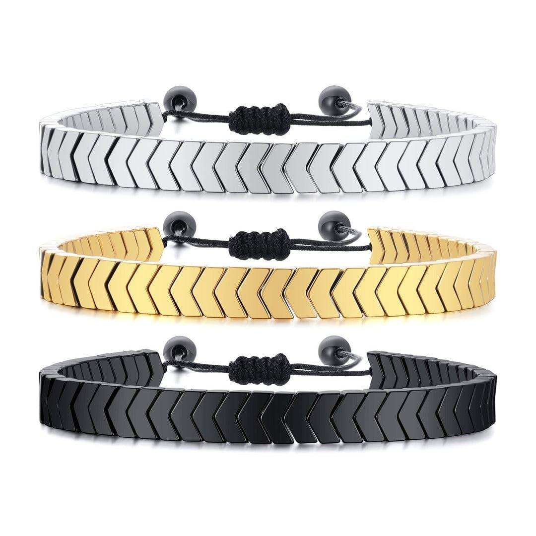 Men's Chevron Bracelet | Crystal Silver Golden Black | Adjustable
