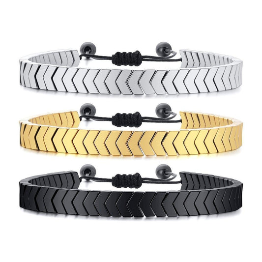 Men's Chevron Bracelet | Crystal Silver Golden Black | Adjustable