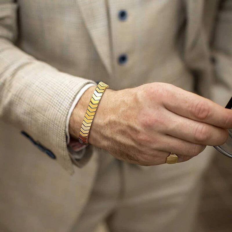 Men's Chevron Bracelet | Crystal Silver Golden Black | Adjustable